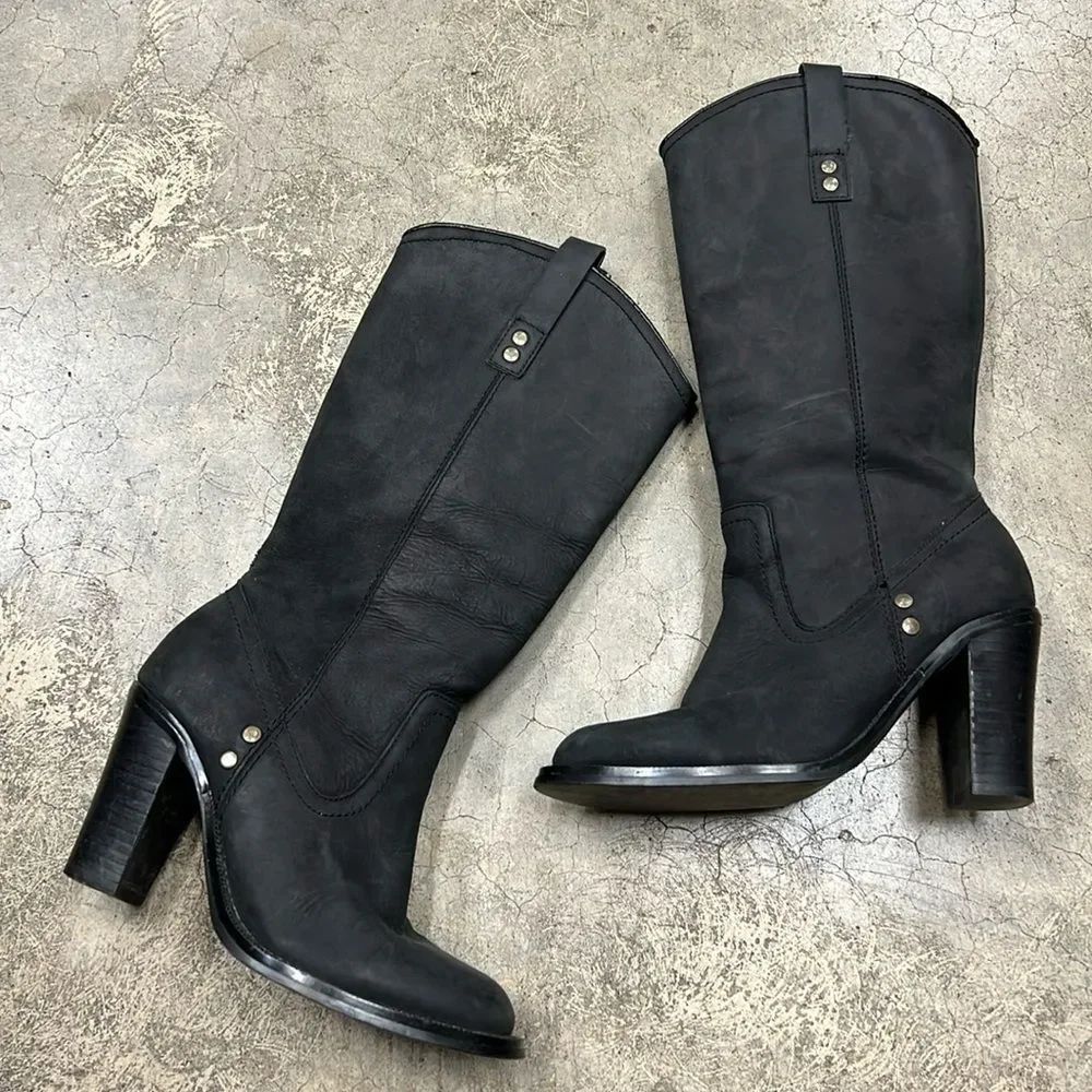 Colin Stuart black leather heeled boots